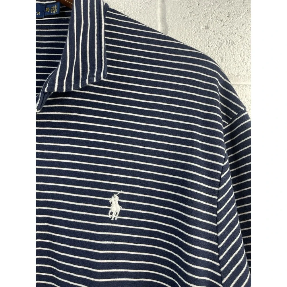 Polo Ralph Lauren Men's Navy/White Striped Short Sleeve Polo Shirt Size 2XL  EUC
